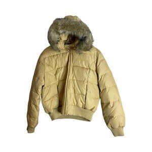 Y2K Baby Phat Gold Down Jacket Faux Fur Trim Hood Gold Zipper Pull Sz XL